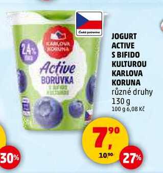 JOGURT ACTIVE S BIFIDO KULTUROU KARLOVA KORUNA, 130 g 