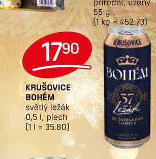 KRUŠOVICE BOHÉM světlý ležák 0,5 1. plech