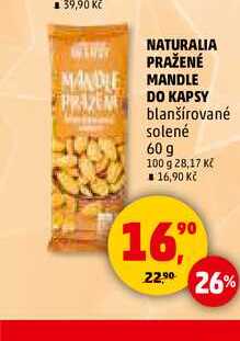NATURALIA PRAŽENÉ MANDLE DO KAPSY blanšírované solené, 60 g 