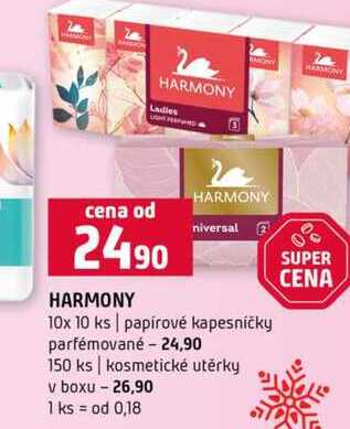 HARMONY 10x 10 ks papírové kapesničky parfémované 150 ks kosmetické utěrky v boxu 