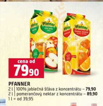 PFANNER 2l 100% jablečná šťáva z koncentrátu pomerančový nektar z koncentrátu 