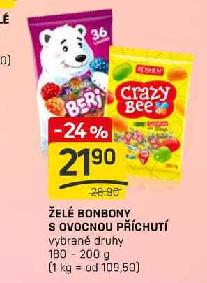 ŽELÉ BONBONY S OVOCNOU PŘÍCHUTÍ vybrané druhy 180 - 200 g
