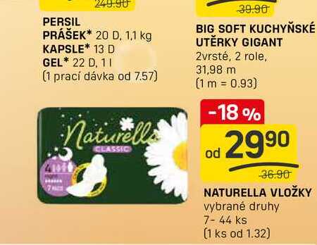 NATURELLA VLOŽKY vybrané druhy 7-44 ks 