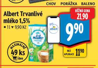 Albert Trvanlivé mléko 1,5%  1 l