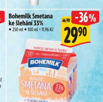 Bohemilk Smetana ke šlehání 33% 250 ml  v akci