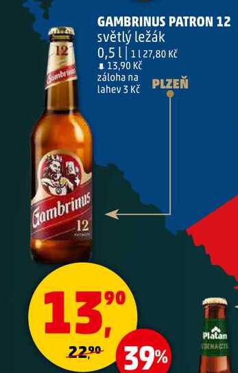 GAMBRINUS PATRON 12 světlý ležák, 0,5 l v akci