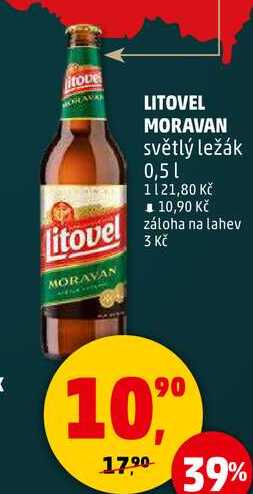 LITOVEL MORAVAN světlý ležák, 0,5 l v akci