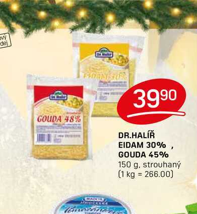 DR.HALÍŘ EIDAM 30%, GOUDA 45% 150 g, strouhaný 