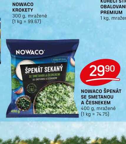 NOWACO ŠPENÁT SE SMETANOU A ČESNEKEM 400 g, mražené