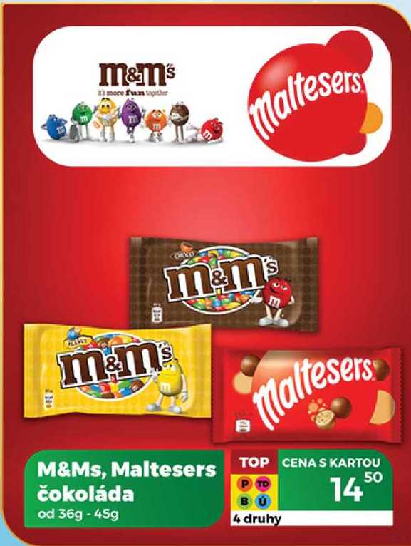 M&Ms, Maltesers čokoláda od 36g - 45g  