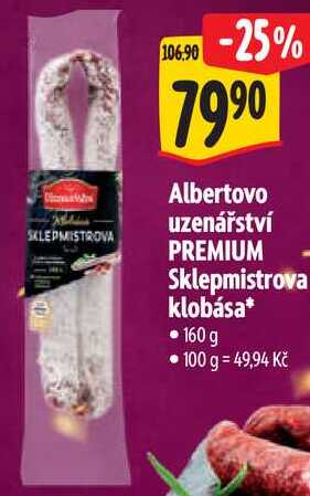 Albertovo uzenářství PREMIUM Sklepmistrova klobása, 160 g 