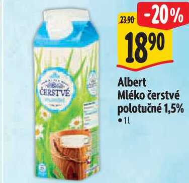 Albert Mléko čerstvé polotučné 1,5%, 1 l