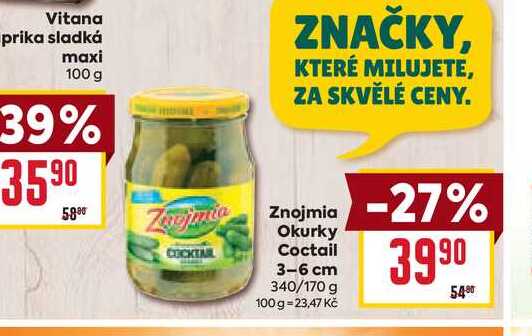 Znojmia Okurky Coctail 3-6 cm 340/170g
