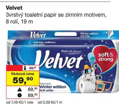 Velvet 3vrstvý toaletní papír se zimním motivem, 8 rolí Barvy a laky drogerie 