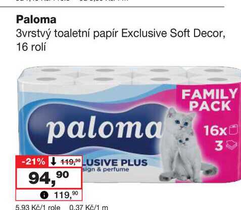Paloma 3vrstvý toaletní papír Exclusive Soft Decor, 16 rolí Barvy a laky drogerie 
