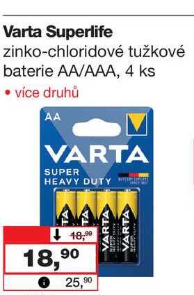 Varta Superlife zinko-chloridové tužkové baterie AA/AAA, 4 ks