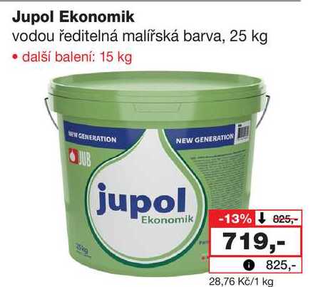 Jupol Ekonomik vodou ředitelná malířská barva, 25 kg Barvy a laky drogerie 