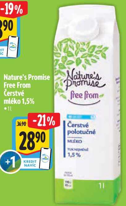 Nature's Promise Free From Čerstvé mléko 1,5%, 1 l