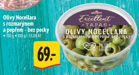 Olivy Nocellara s rozmarýnem a pepřem - bez pecky, 130 g 