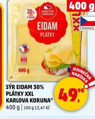 SÝR EIDAM 30% PLÁTKY XXL KARLOVA KORUNA, 400 g