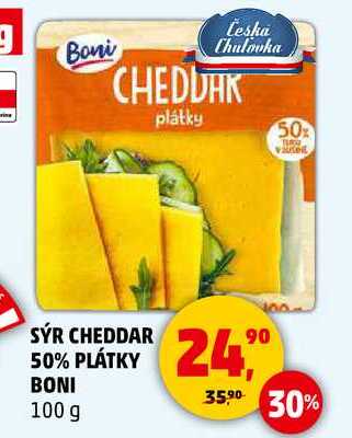 SÝR CHEDDAR 50% PLÁTKY BONI, 100 g