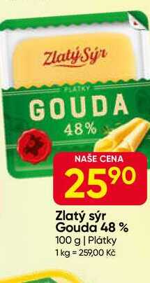 Zlatý Sýr Gouda 48% přírodní polotvrdý sýr plátkovaný 100g