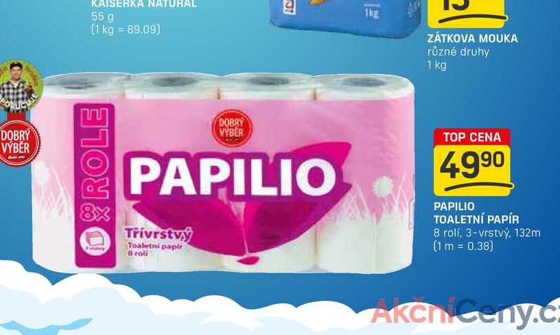 PAPILIO TOALETNÍ PAPÍR 8 rolí, 3-vrstvý, 132m
