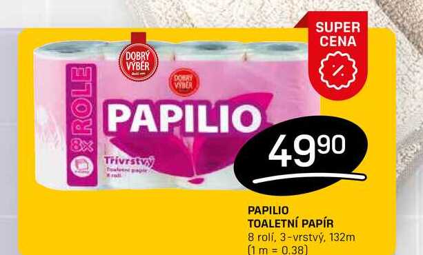 PAPILIO TOALETNÍ PAPÍR 8 rolí, 3-vrstvý, 132m