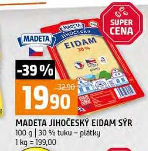 MADETA JIHOČESKÝ EIDAM SÝR 100 g 30% tuku plátky