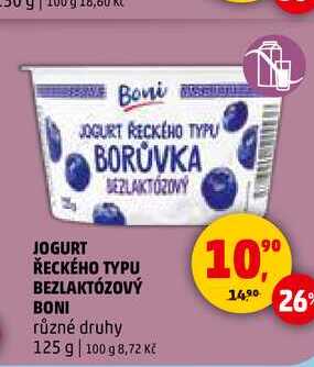JOGURT ŘECKÉHO TYPU BEZLAKTÓZOVÝ BONI, 125 g 