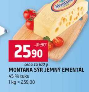 MONTANA SÝR JEMNÝ EMENTÁL 45% tuku 100g
