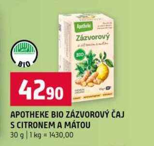 APOTHEKE BIO ZÁZVOROVÝ ČAJ S CITRONEM A MÁTOU 30 g 