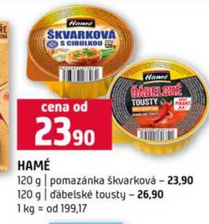 HAMÉ 120 g pomazánka škvarková 120 g ďábelské tousty