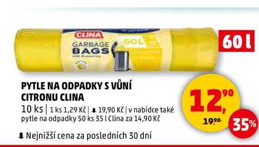 PYTLE NA ODPADKY S VŮNÍ CITRONU CLINA, 10 ks