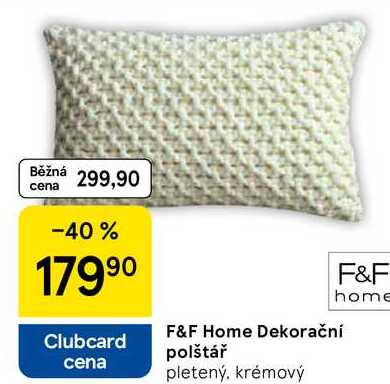 F&F Home Dekorační polštář, pletený, krémový 
