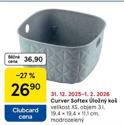 Curver Softex Úložný koš, velikost XS, objem 3 l, 19.4 x 19,4 x 11,1 cm, modrozelený 