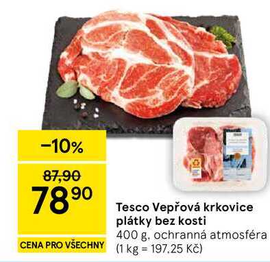 Tesco Vepřová krkovice plátky bez kosti, 400 g 