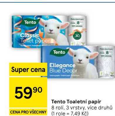 Tento Toaletní papír, 8 rolí, 3 vrstvy, více druhů