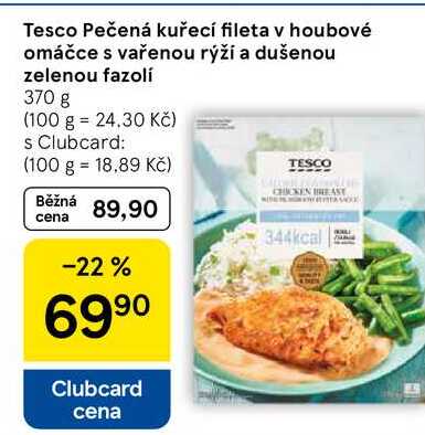 Tesco Pečená kuřecí fileta v houbové omáčce s vařenou rýží a dušenou zelenou fazolí, 370 g  
