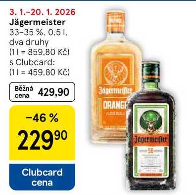 Jägermeister 33-35%, 0,5 l, dva druhy  