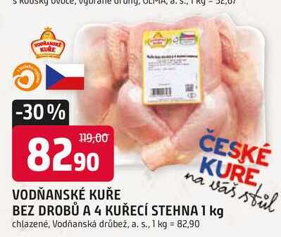 VODŇANSKÉ KUŘE ČESKÉ KURE BEZ DROBŮ A 4 KUŘECÍ STEHNA 1 kg chlazené