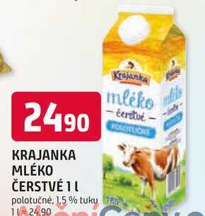 KRAJANKA MLÉKO ČERSTVÉ 1l polotučné, 1,5 % tuku