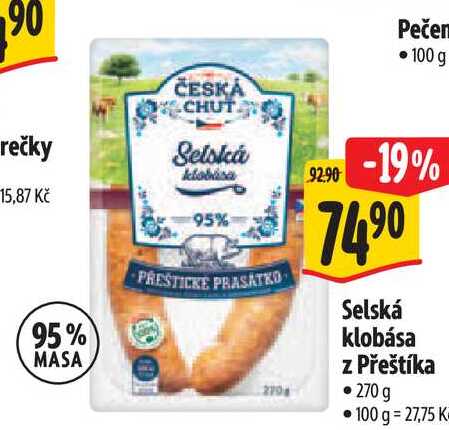   Selská klobása z Přeštíka 270 g 