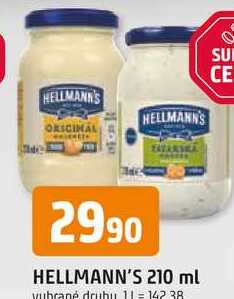 Hellmann's tatarská omáčka, majonéza 210ml, vybrané druhy