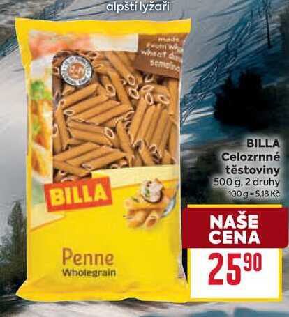 BILLA Celozrnné těstoviny 500 g