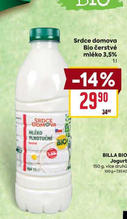 Srdce domova Bio čerstvé mléko 3,5% 1l