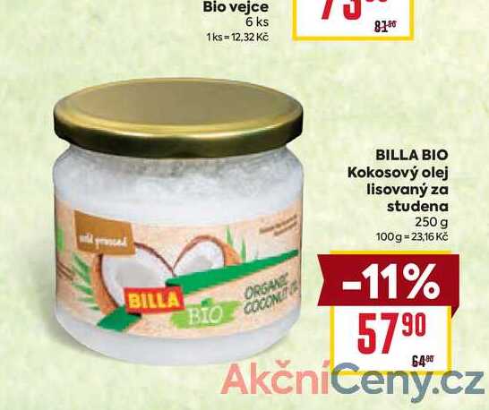 BILLA BIO Kokosový olej lisovaný za studena 250 g 