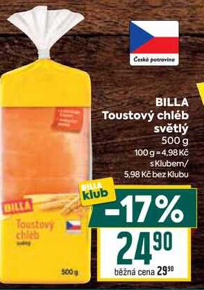 BILLA Toustový chléb světlý klub 500 g