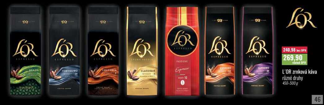 L'OR zrnková káva 450-500 g