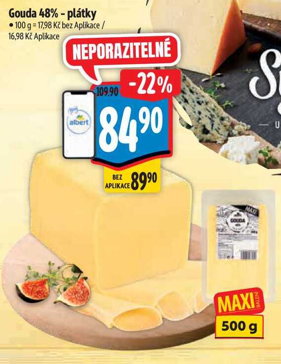 Gouda 48% - plátky, 500 g